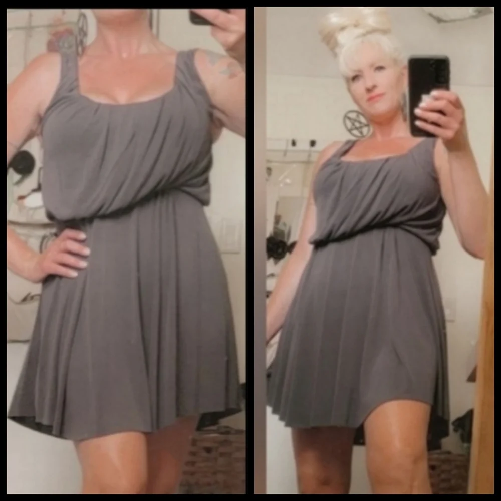 Free People charcoal new cupro true as love open tie back flowy mini dress L-1X - Picture 17 of 17